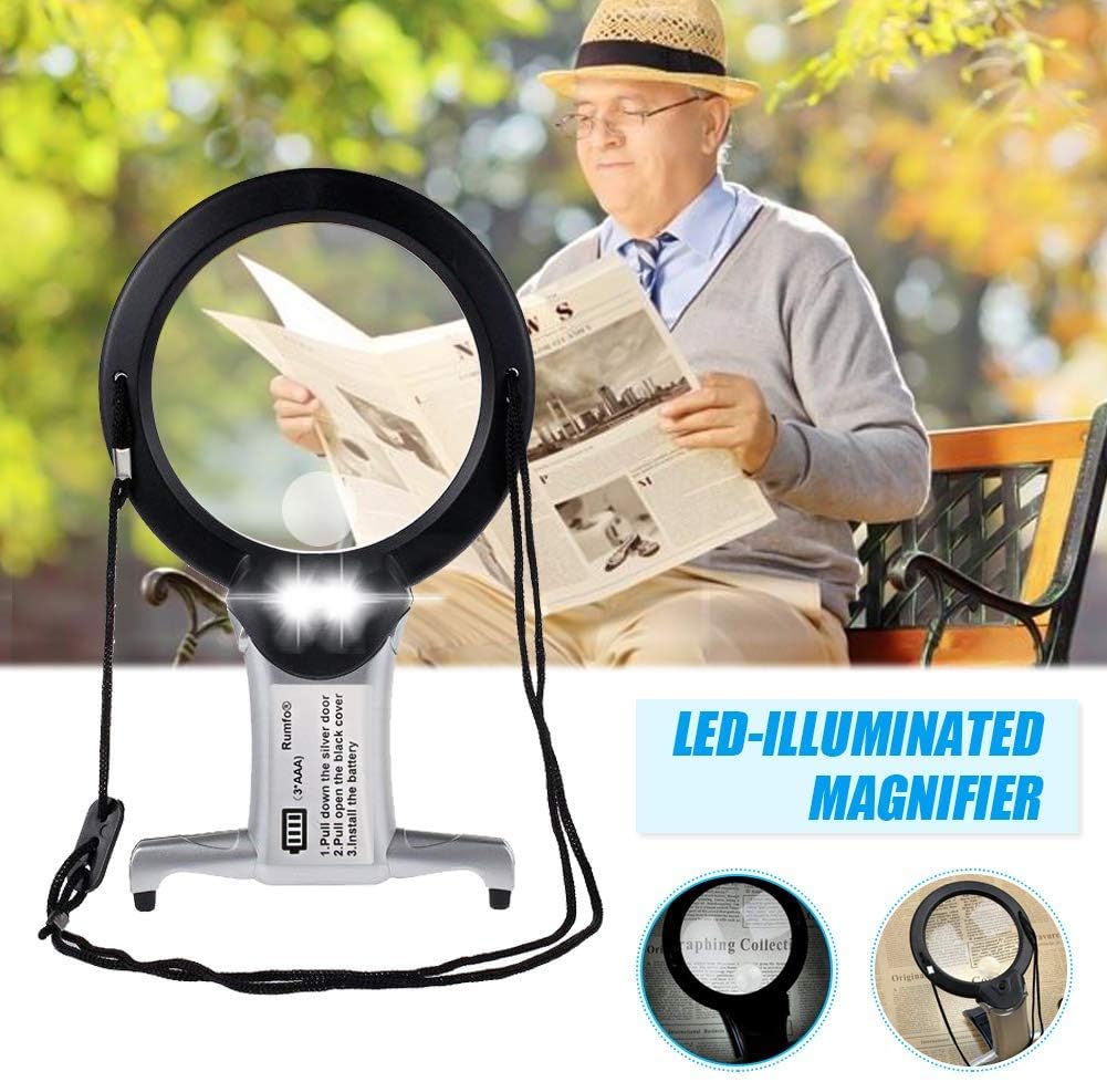 Rumfo 2/6X Reading Magnifier with LED Light Hands Free Chest Rest Double Lighted Knitting Embroidery Benchtop Multifunction for Sewing Cross Stitch Inspection Repair