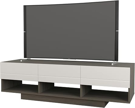 Nexera Rustik, Bark Grey and White 60-inch TV Stand, Matte Lacquer Laminate Finish