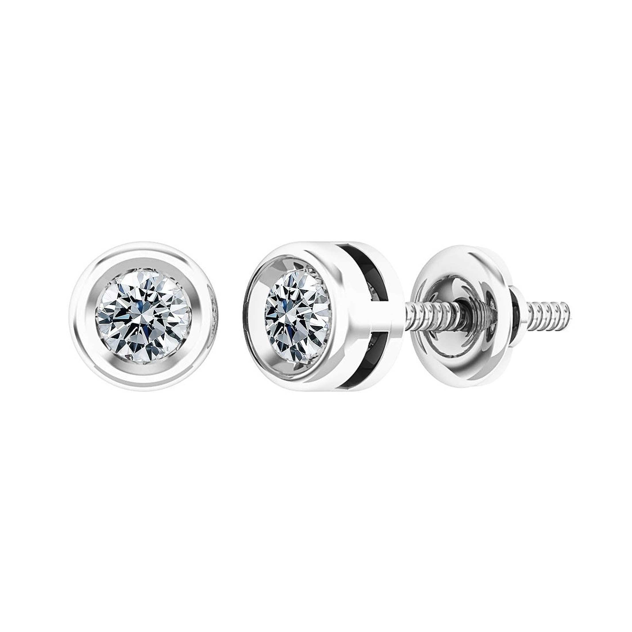 ALLORYA 0.25-2.00 Carat Round Lab Grown White Diamond or Cubic Zirconia Elegant Solitaire Bezel Set Stud Earrings for Women in 925 Sterling Silver