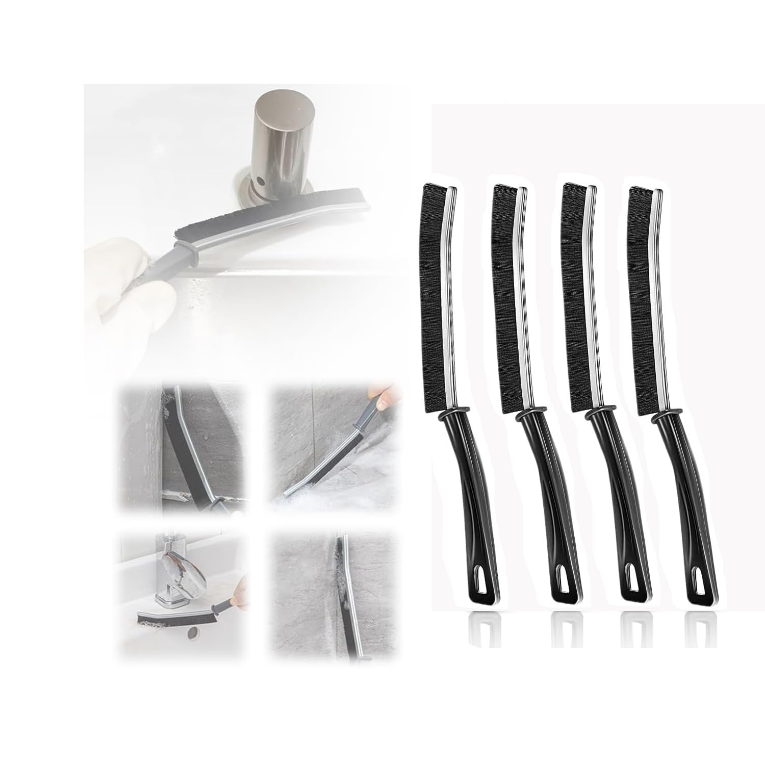 4 cepillos de limpieza para huecos de grietas, ranuras multifuncionales para ventanas y cepillos, utilizados para limpiar las esquinas muertas de azulejos de baño y cocina