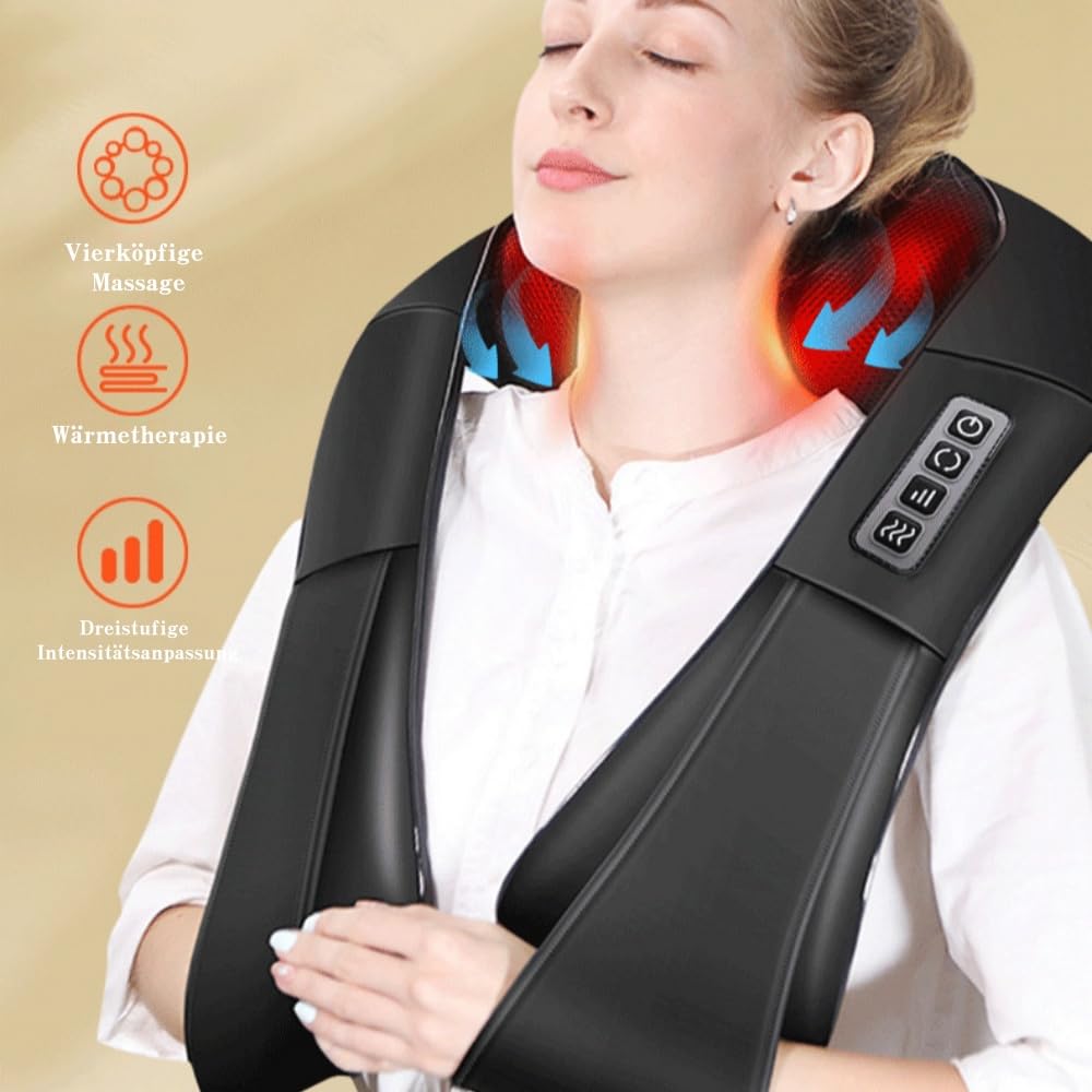 CloudLuxe - Massagegerät Warmefunktion 3D Nackenmassagegerät - Deep Massage für Hals, Rücken & Taille, für ganze Familie