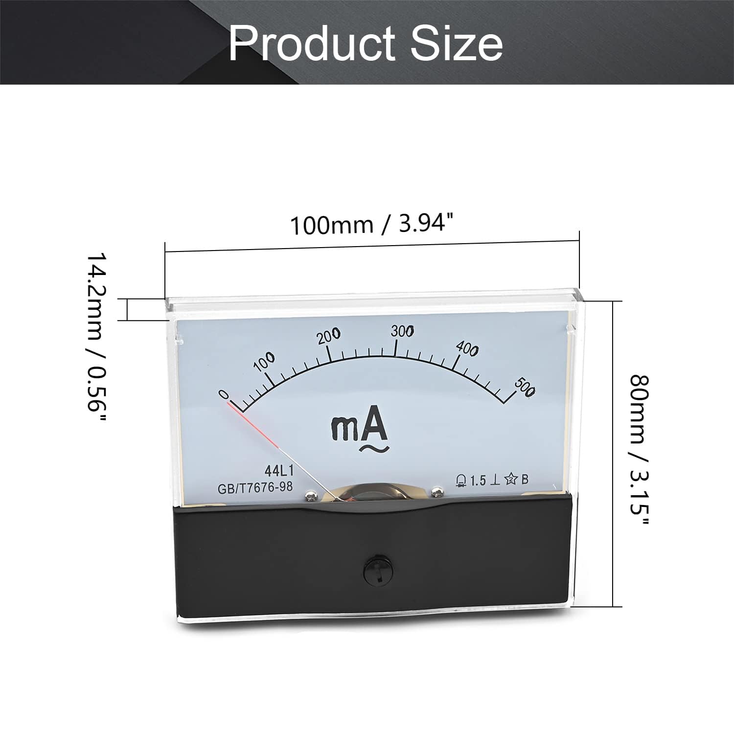 Jutagoss 44L1 Needle Panel Ammeter, AC 0-500mA Automotive Replacement Amp Meter Gauges for Auto Circuit Measurement Tester, 1.5 Accuracy
