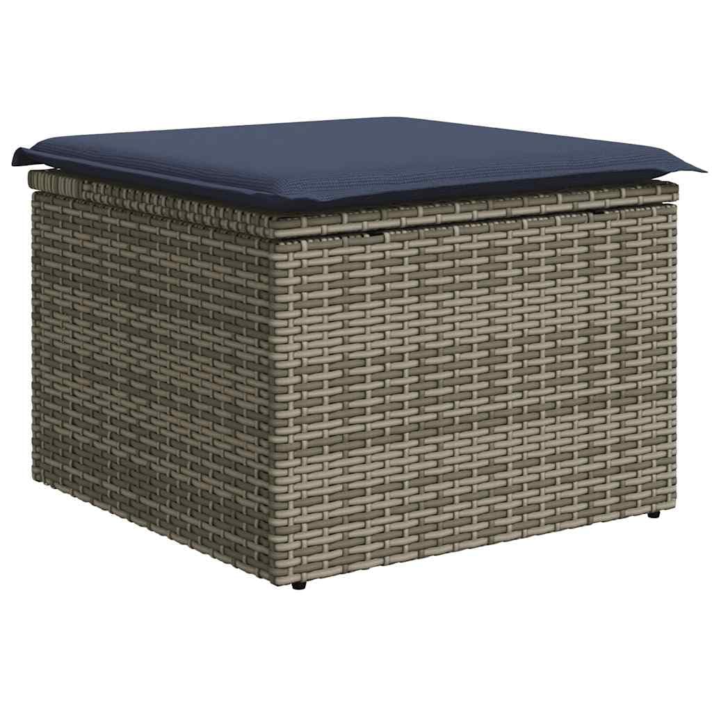 Set Divano da Giardino 6 Pezzi in Polyrattan Grigio con Tavolo | Salotto componibile da esterno per terrazzo con tavolino sollevabile e cuscini blu marino per momenti di relax in famiglia.