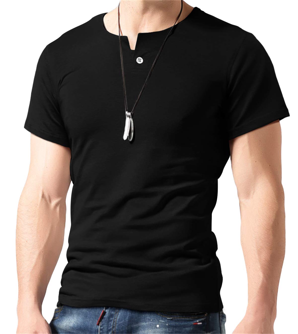 Aiyino Camiseta de manga larga y corta para hombre, estilo casual, ajustada, con solapa de un solo botón, estilo Henley