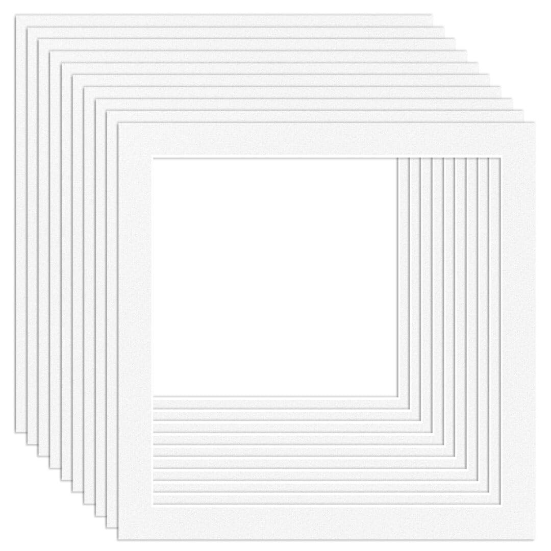 Procut Global 12x12" White Picture Mounts Board to Fit 10x10" Aperture Size - Photo Mount Card Ideal for Prints, Artwork, Crafts & Certificates - Sizes & Colors Available - Pack of 10 โ image 1