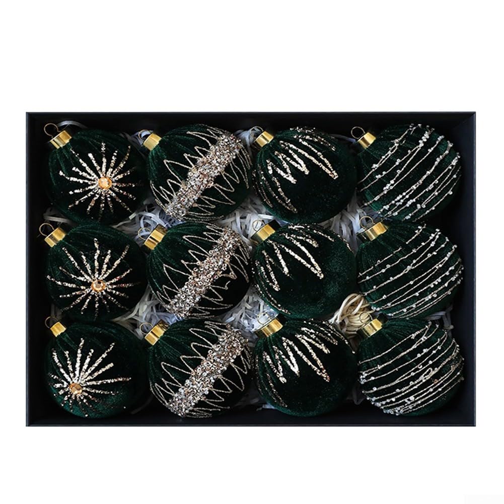 Palline Di Natale In Velluto - 12 Pezzi Da 8cm, Infrangibili, Con Passante, Rosse Per Albero E Decorazioni