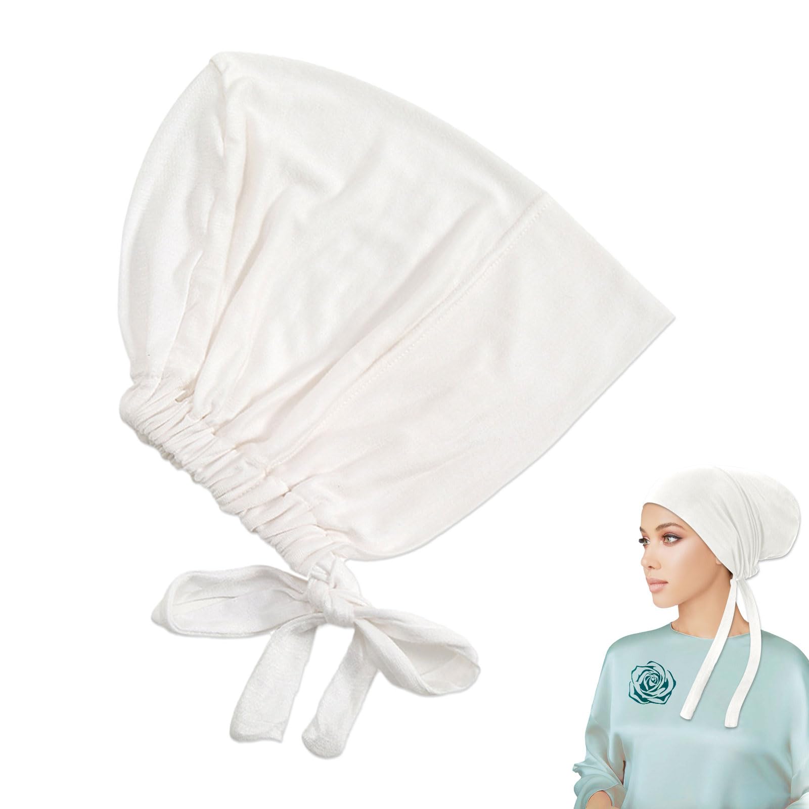YIAJIAHijab Caps,Elastic Jersey Hijab Undercap for Women, Sweat Absorbent Modal Cotton Headscarf,White Underscarf Hijab Tube Cap
