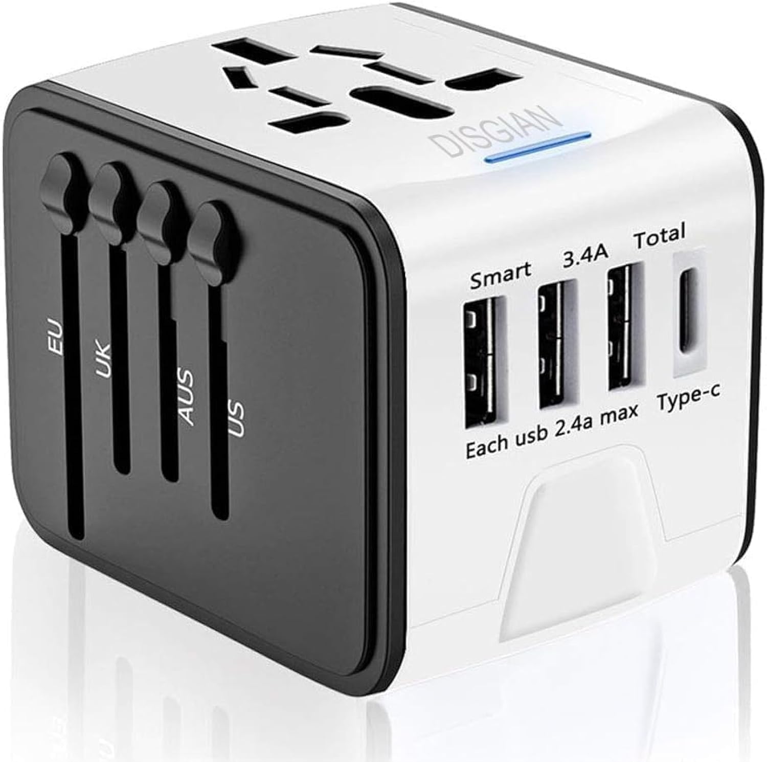 Travel Adapter, Universal International Power Adapter with 3USB Port And Type-C International Wall Charger Worldwide AC Power Plug for Multi-nation Travel UK, EU, AU Over 200 Countries (White)