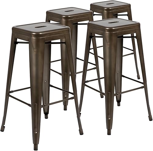 Flash Furniture Lily - Taburete de bar de metal alto para interiores de 30 pulgadas en gris metálico, juego apilable de 4