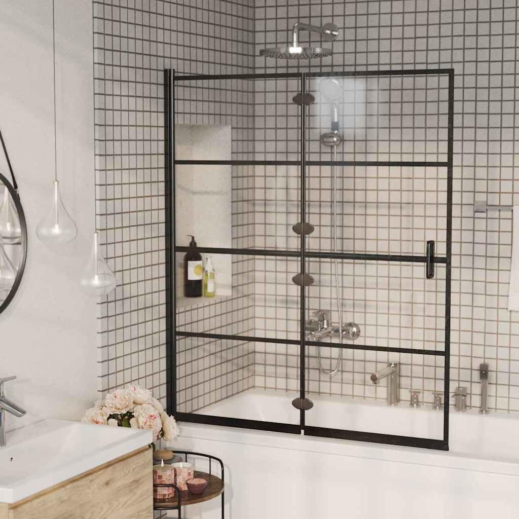 Cabina de ducha plegable de vidrio templado de seguridad con perfil de aluminio 120 x 140 cm, color negro, mampara de ducha con bisagra de nailon, mango y accesorios de montaje