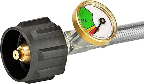 Miniatura 5 de only fire Manguera de propano RV de 15 pulgadas con calibre, coleta de propano de acero inoxidable que conecta el cilindro de propano a un regulador