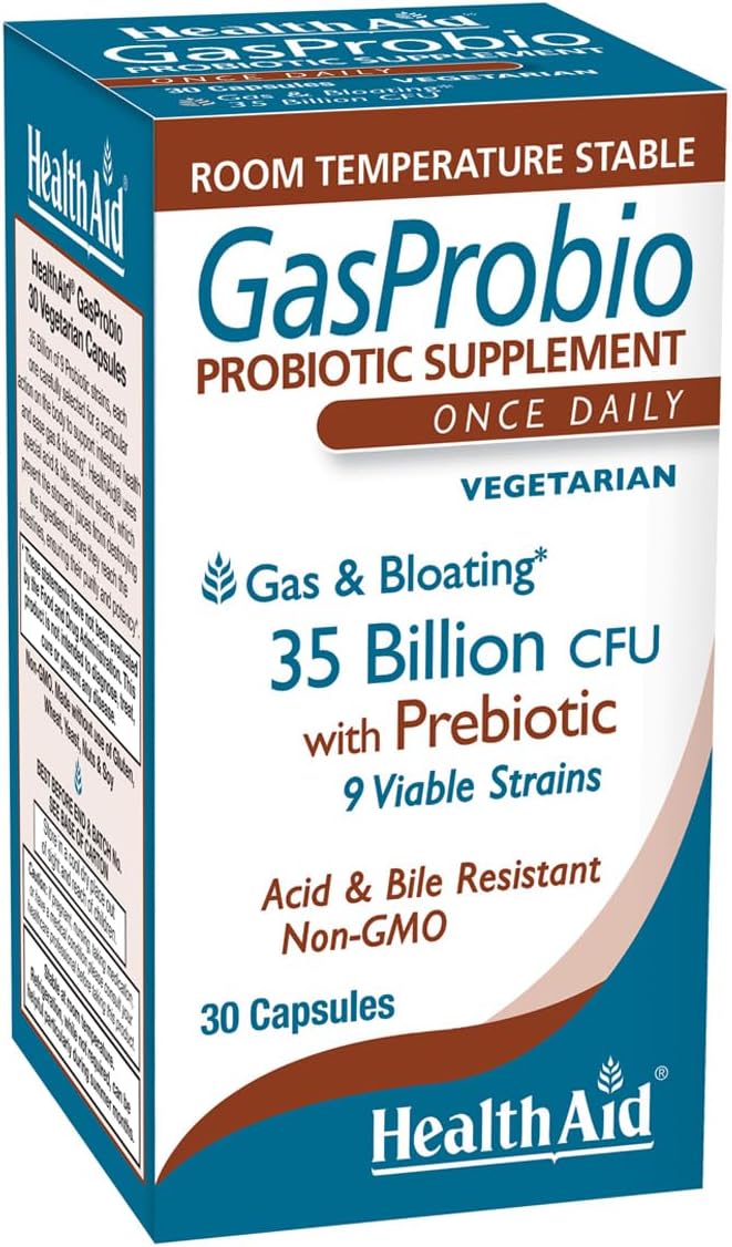 HealthAid Title: GasProbio 35 Billion CFU 9‑Strain Vegetarian Probiotic + Prebiotic, 30 Capsules | Acid & Bile Resistant, Non‑GMO Digestive & Gas Support