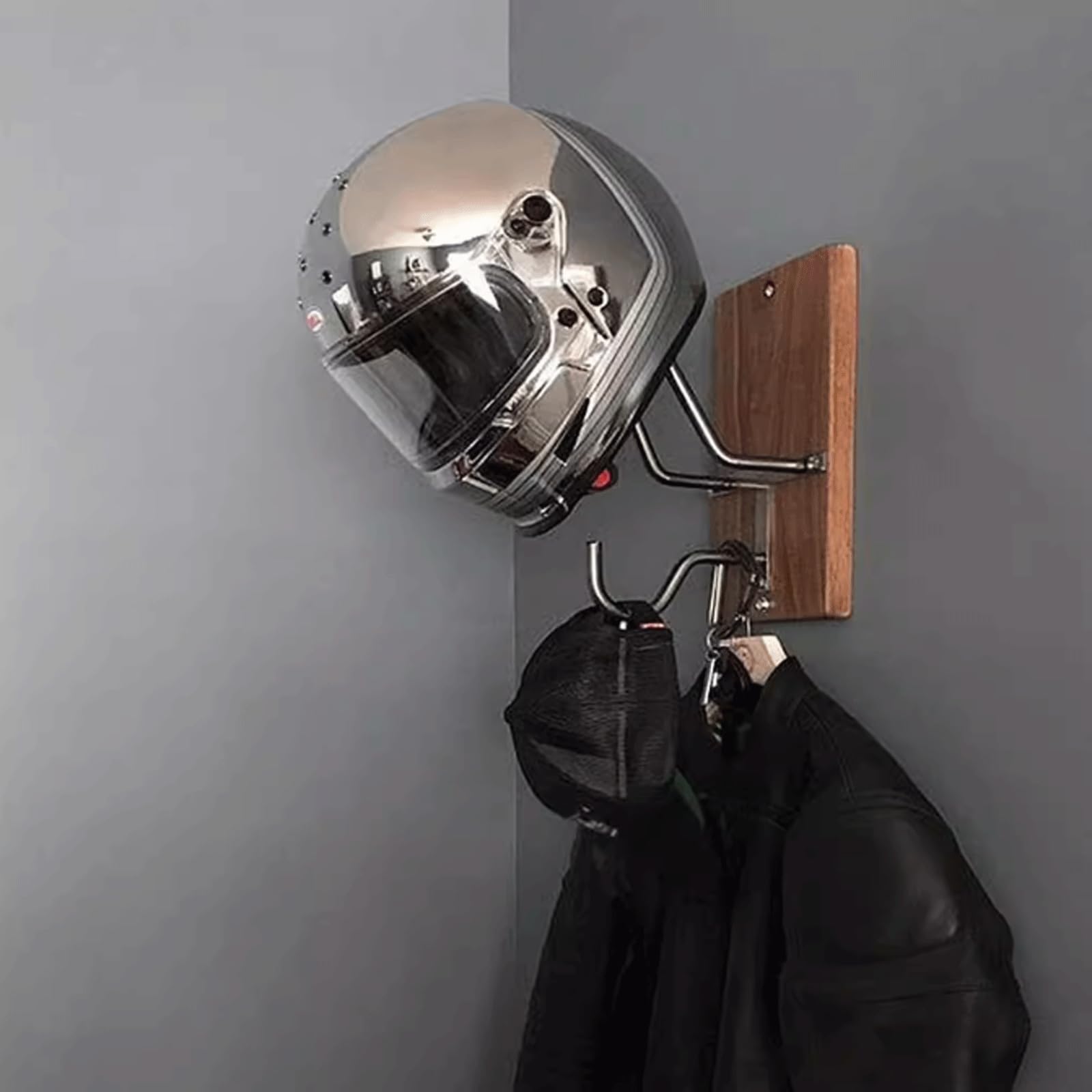 Wandhalterung aus Holz für Motorradhelme, Jackenhaken, Mantel-Organizer, Ständer für Hüte, Mützen, Handschuhe, Zubehör