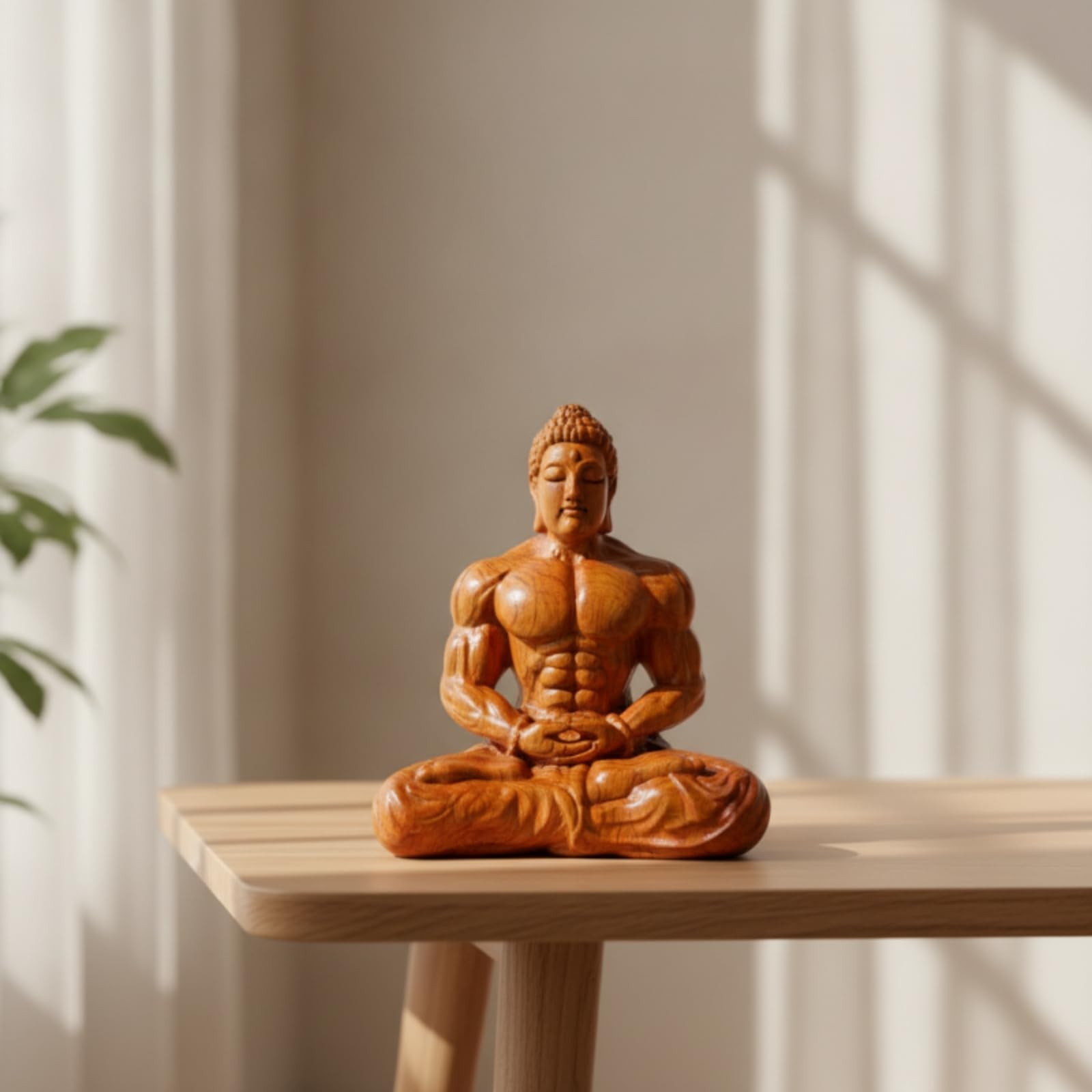 Perfeclan Estatua Buda de Madera Figura Escultura Talla Artística de Buda en Madera Maciza con Detalle Artesanal Adecuada para Escritorio de Oficina Estanterías, 14-12-7.5cm, Ebony