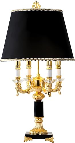Radiya European Luxury Crystal Table Lamp, Crystal Lamp Post, Black Silk Fabric Lampshade, Retro Living Room Bedroom Office Bedside Lamp Creative