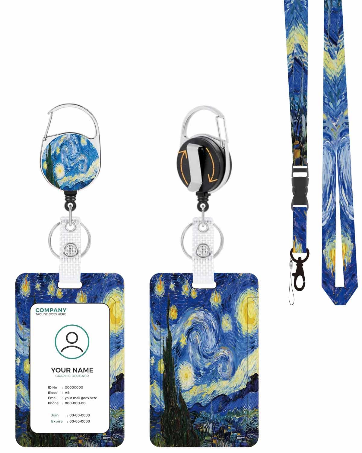 Soporte para tarjetas de identificación con cordón, cordón desmontable y clip retráctil para carrete de insignia, protector de identificación vertical para hombre, mujer, profesores, estudiantes