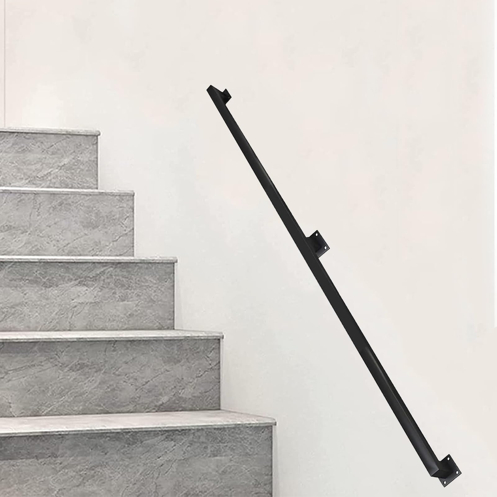 Black Square Pipe Staircase Handrails, Wall Mount Support Bar Metal Wrought Iron Industrial Non-Slip Wall Railing Banister(15ft/450cm)