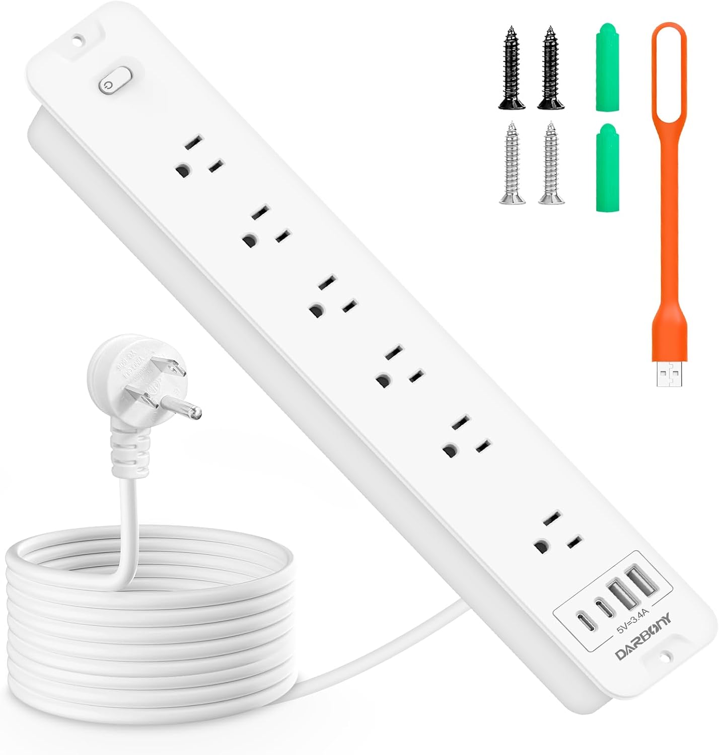 Recessed Power Strip 1800J Surge Protector USB C, 6 AC Outlets with 4 USB Flush Mount Outlet Extender Flat Multi Plug Desk Furniture Charging Station Splitter with Switch for Home Office,White