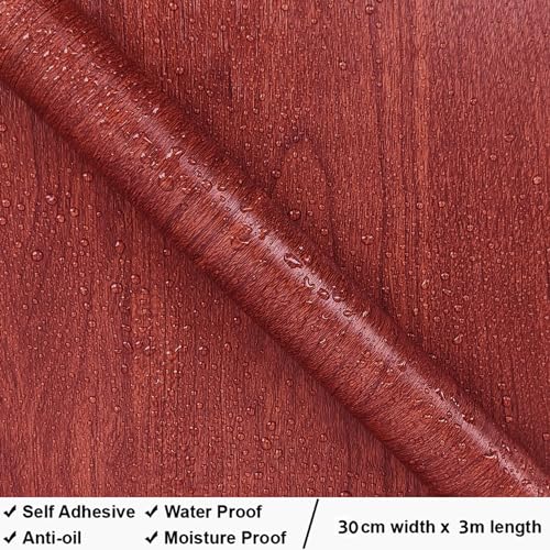 Image of Self Adhesive Waterproof & Oil Proof Wooden Wallpaper for Living Room Hall Bedroom Decoration PVC Vinyl Wall Stickers 30 x 304 cm (Cherry Wood)