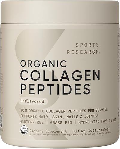Sports Research® Péptidos de colágeno orgánico - Polvo de proteína de colágeno hidrolizado tipo I y III hecho de manera sostenible a partir de vacas
