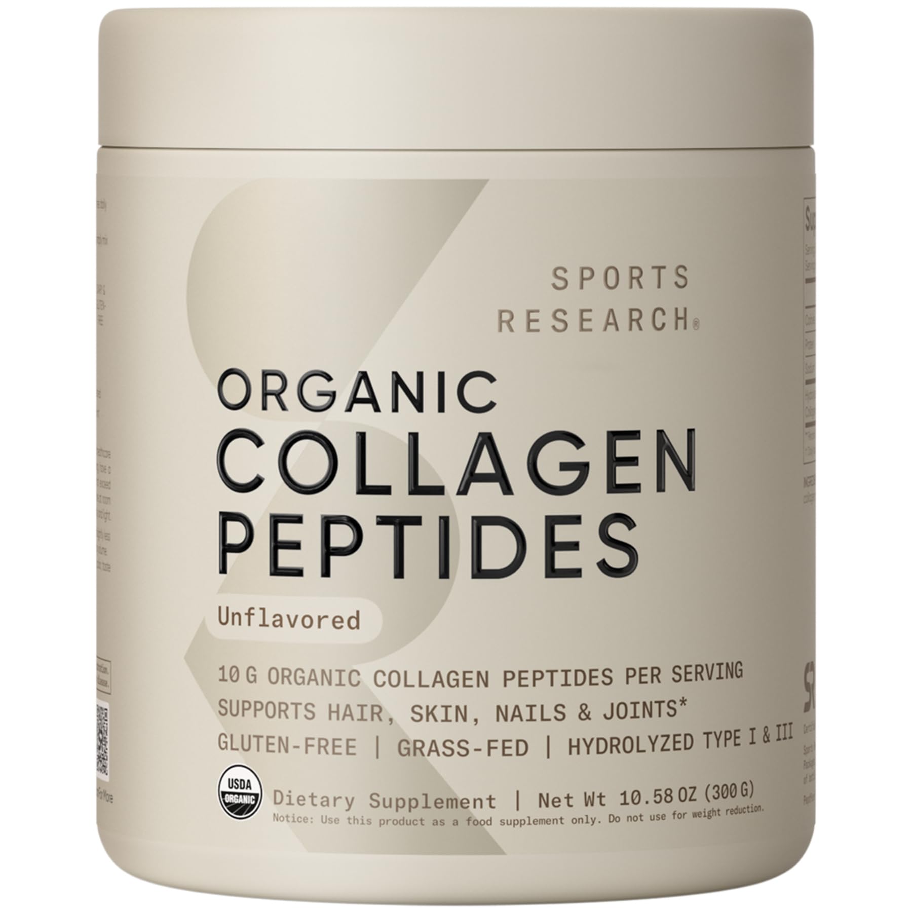 Organic Collagen Peptides - Hydrolyzed Type I & III Collagen Protein Powder Sustainably Sourced from Grass-Fed Bovine - Unflavored, Organic Certified & Gluten Free - 30 Servings