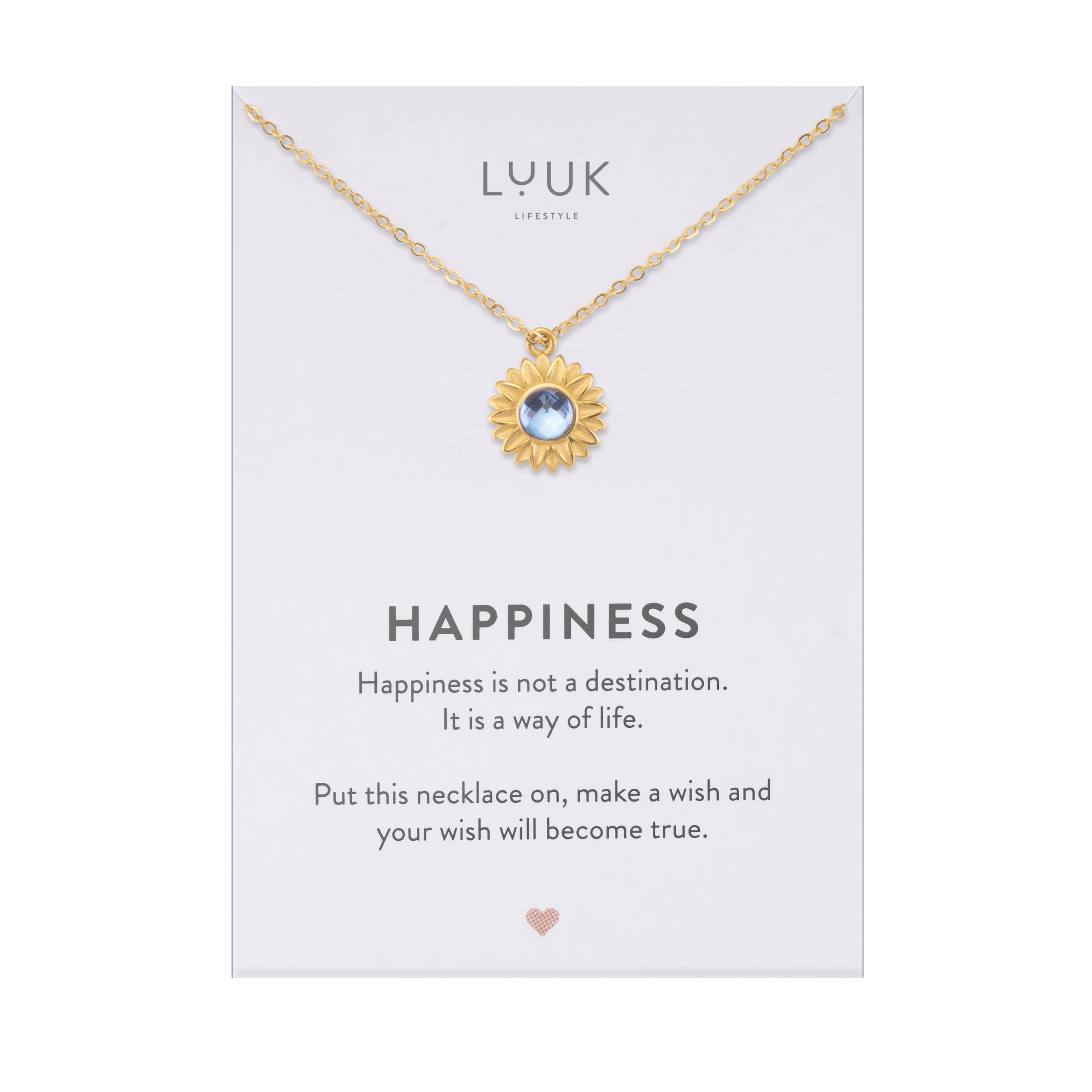 LUUK LIFESTYLE Collana con ciondolo diverso e acciaio inossidabile 50 cm, con carta HAPPINESS, idea regali donna, lei, ragazza, compleanno, portafortuna, gioielli elegante, argento, or, rosa