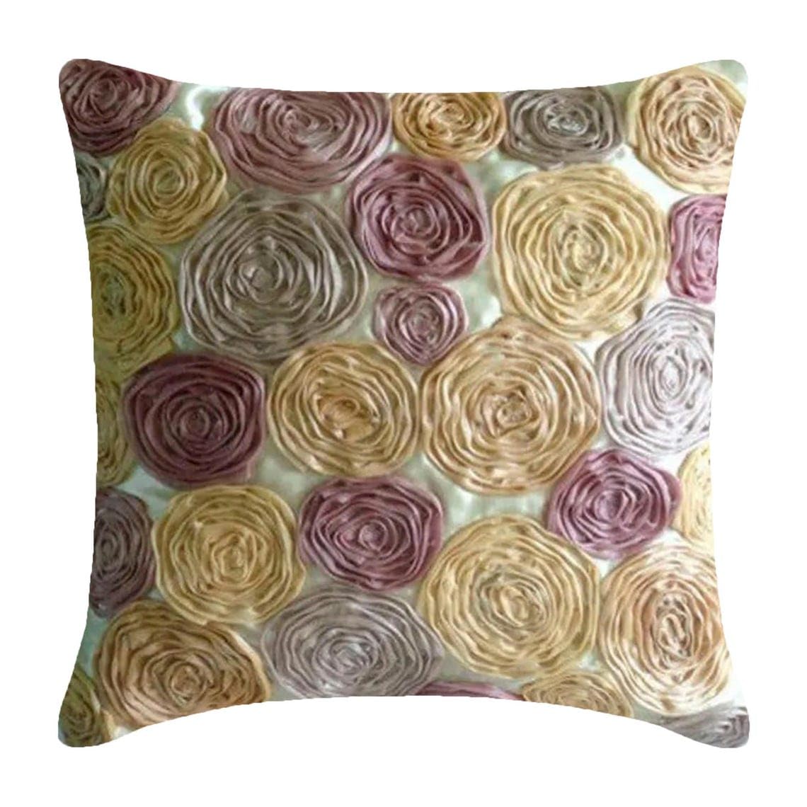 The HomeCentric Ivory Decorative Cushions Cover, Tissue Flowers Floral Theme Cushions Cover, 45x45 cm (18x18 inch) Cushion Cover, Square Satin Cushion Covers, Floral, French - Vintage Dreams