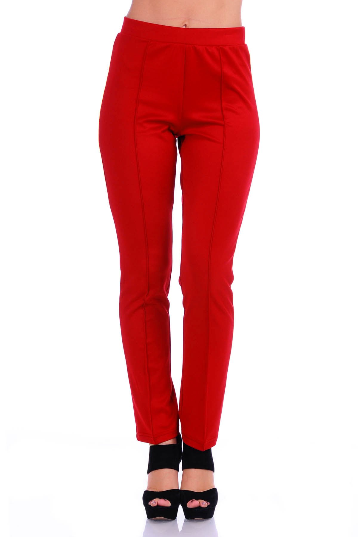 SR Womens Solid Stretch Straight Leg Slim Fit Pants 3X Red