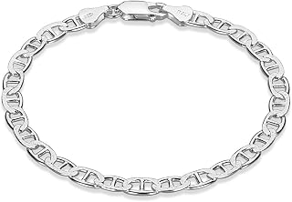 925 Sterling Silver Solid Flat Mariner bracelet,Sterling Silver bracelet for men & women made in Italy