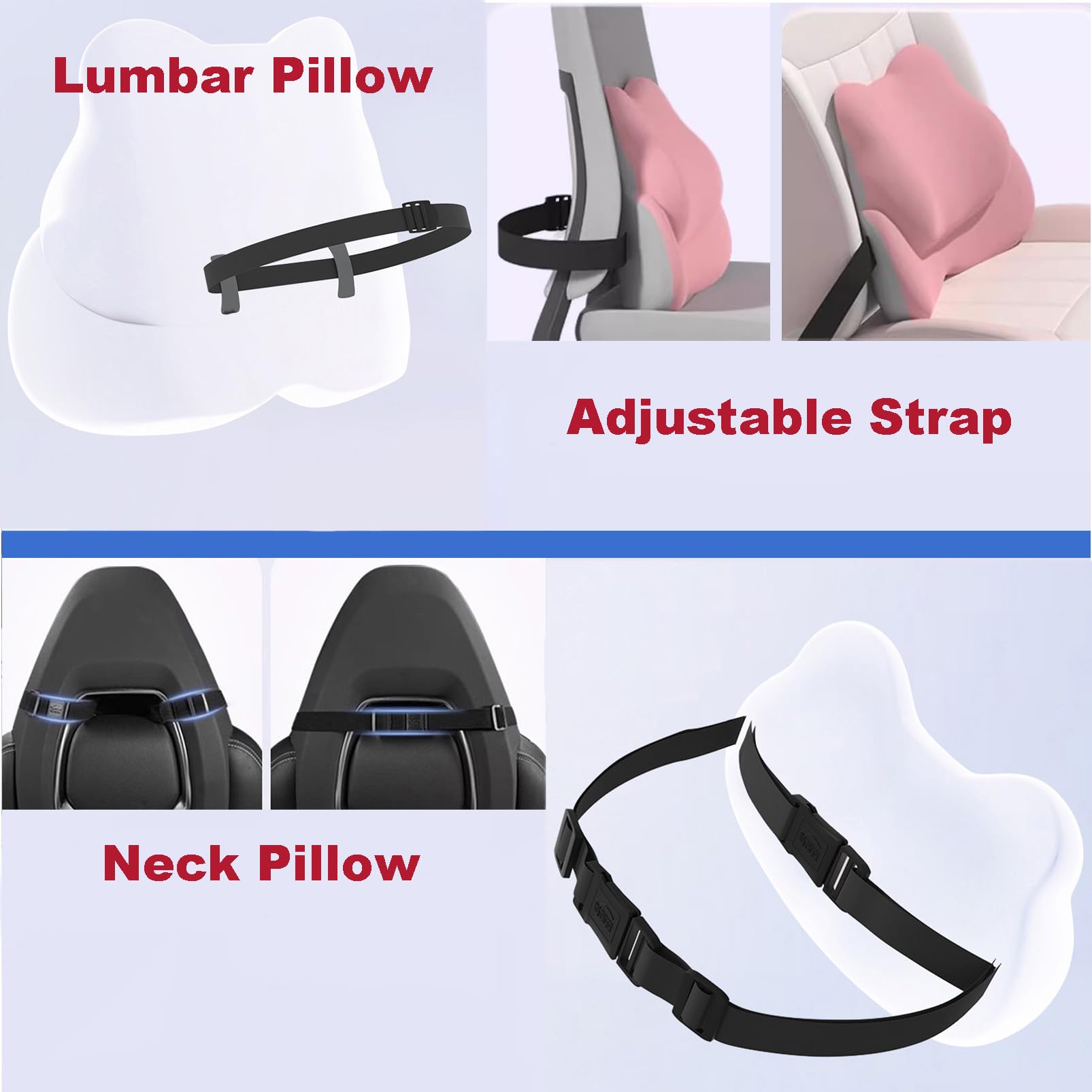 Cuscini Ortopedici in Memory Foam, Cuscino per Coccige e Supporto Lombare, per Dolore a Schiena e Colonna, per Casa, Ufficio e Auto,Rosa