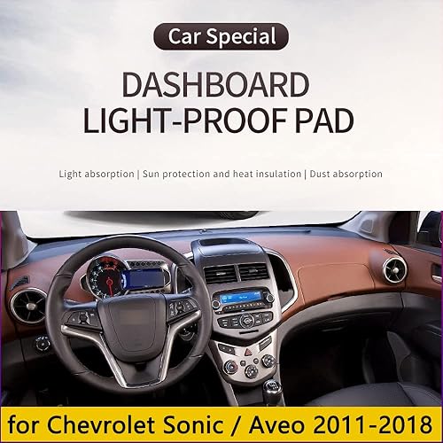 Miniatura 2 de Funda negra de franela para tablero de automóvil, compatible con volante a la izquierda, Chevrolet Sonic Aveo Holden Barina 2011-2018