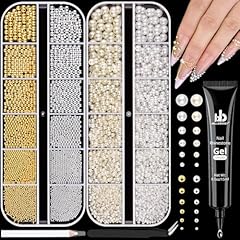 13 Silver Gold Nail Beads and Beige White Pearls with Glue