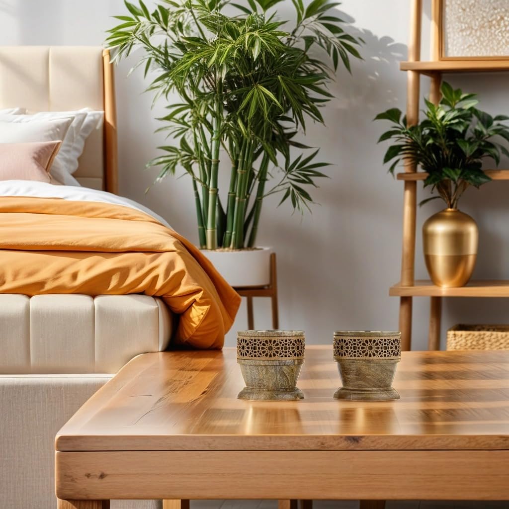 Marrakesch Teelichthalter Set – 2x Vintage Kerzenständer Aus Holz & Metall, Deko Für Wohnzimmer, Balkon, Party