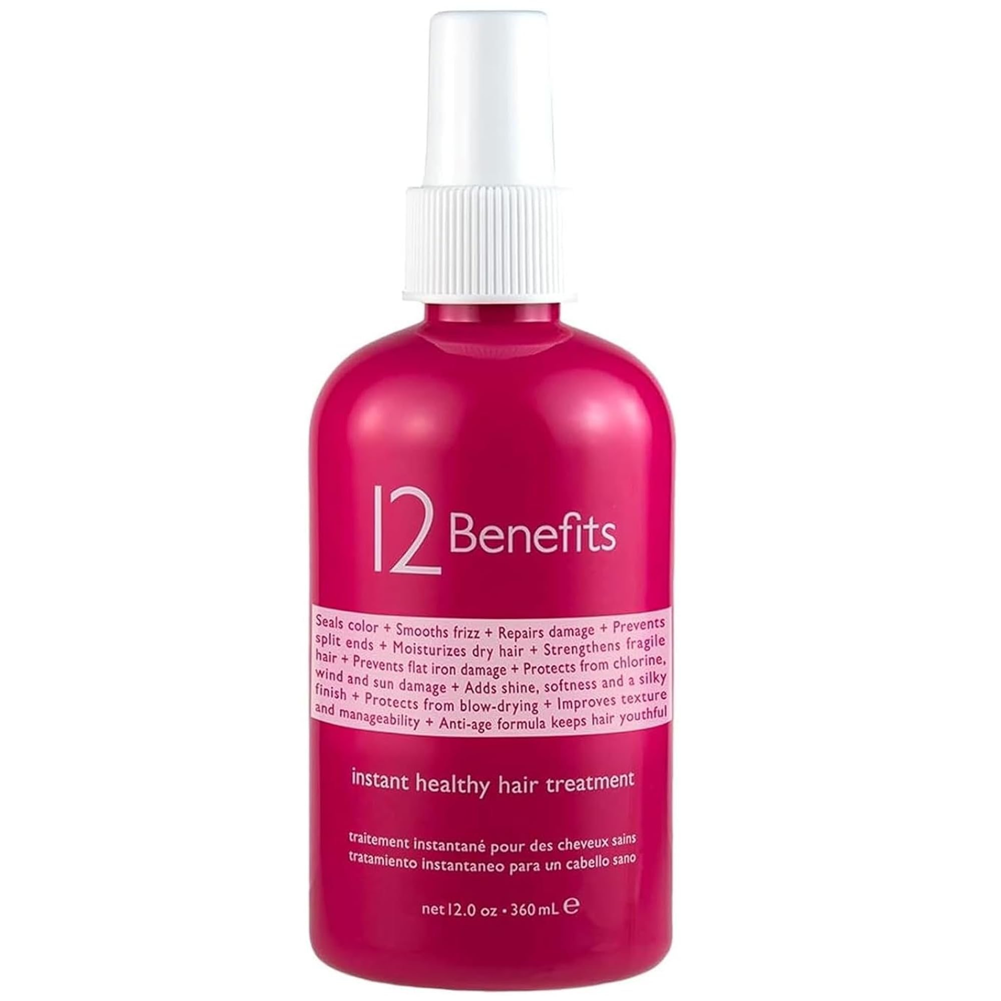 12 Benefits Leave-In Conditioner Spray, Heat Protectant, Detangler, 12 oz