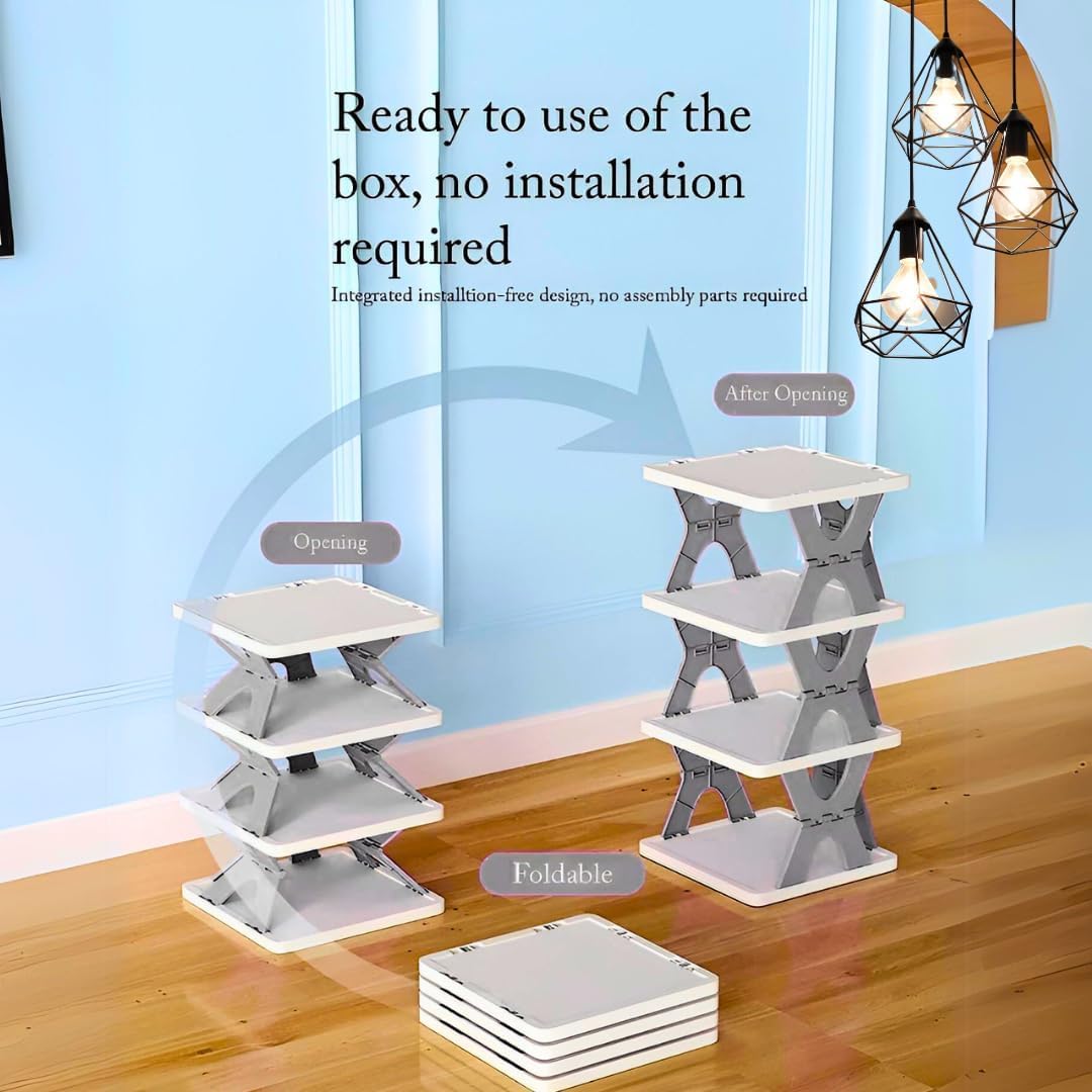 Venvintra Plastic Shoe Rack for Home - Stackable Shoe Stand Organizer for Bedroom & Entryway, Collapsible Footwear Storage Shelf, Multi-Purpose Corner Tower, Easy Assembly 4