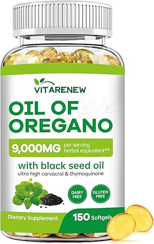 Aceite de orégano con aceite de semilla negra, 150 cápsulas blandas  Potente sinergia 2 en 1 para apoyo inmunológico  Carvacrol y timoquinona de