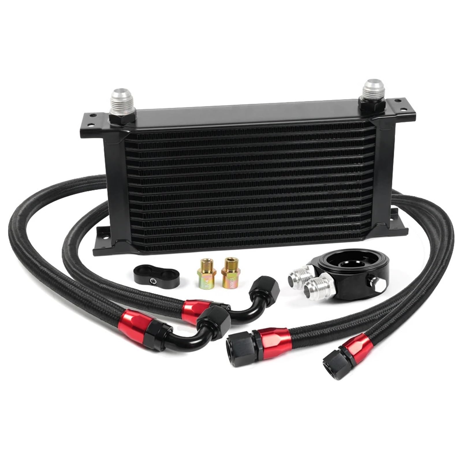 Kit Universal de Enfriador de Aceite de Motor de 10/15 Filas con Adaptador de Filtro de Aceite AN10 y Manguera Trenzada de Acero Inoxidable.