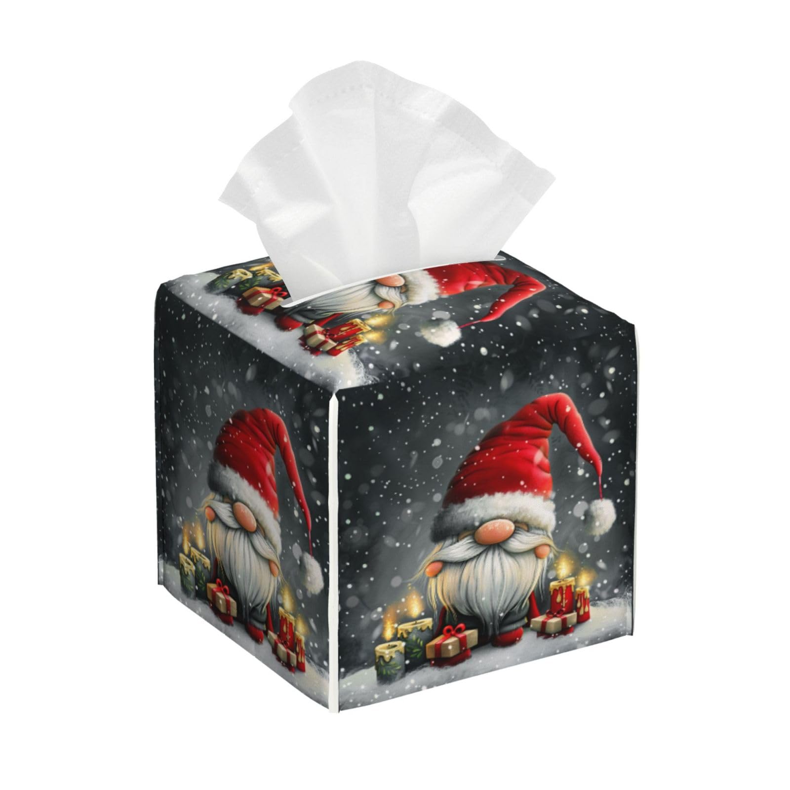Christmas Gnome Cartoon Square Tissue Boxes Tissue Holder 5.2"x5.2"x5.2" for Home/Car/Office/End Table.