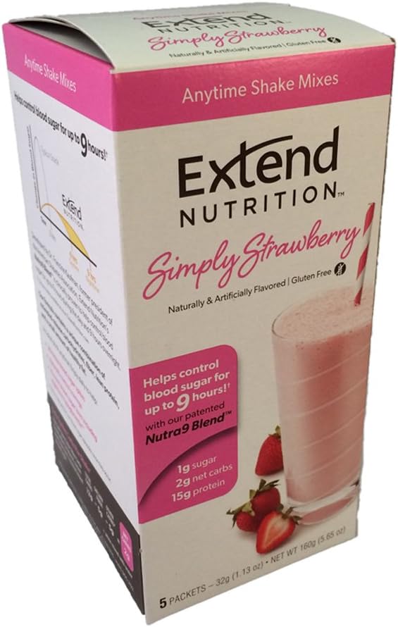 Extend Shake, Simply Strawberry, 5-Count Servings 32g (1.13oz) Packets, Net Wt. 5.65 oz