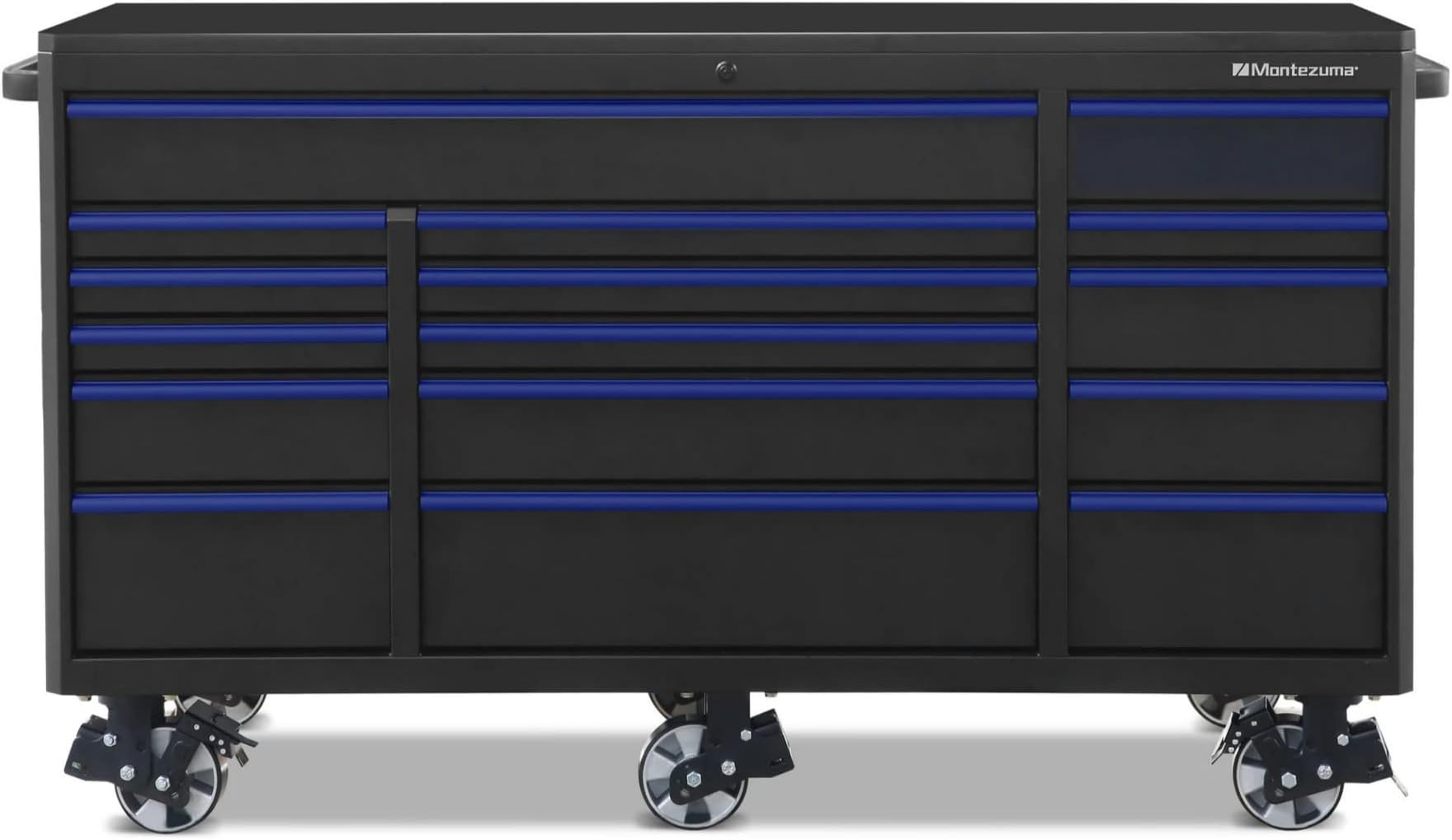 Montezuma Tool Box - 72" x 30" 16 Drawer Rolling Tool Cabinet with Multiple Power Outlets & Black Powder Coat Finish - M723016TC