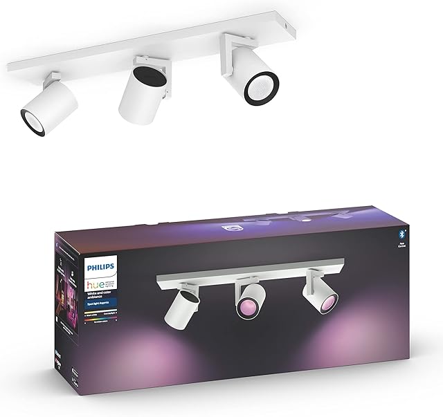 Philips Hue Argenta White & Colour Ambiance Smart 3x Ceiling Spotlight Bar LED (GU10) with Bluetooth, White, Works with Alexa, Google Assistant and Apple HomeKit
