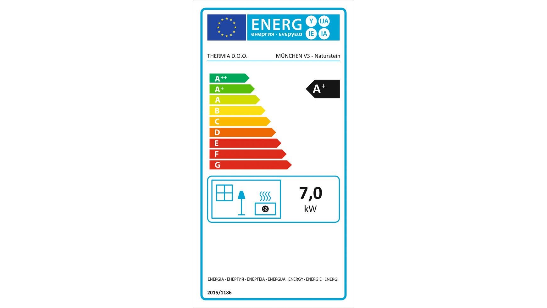 THERMIA Kaminofen München, Naturstein, 7 kW, Dauerbrand, Automatik grau