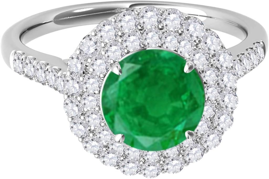 MauliJewels 1.28 Carat Halo Antique Design Emerald And Diamond Engagement Ring 4 Prong-Setting 14K White Gold