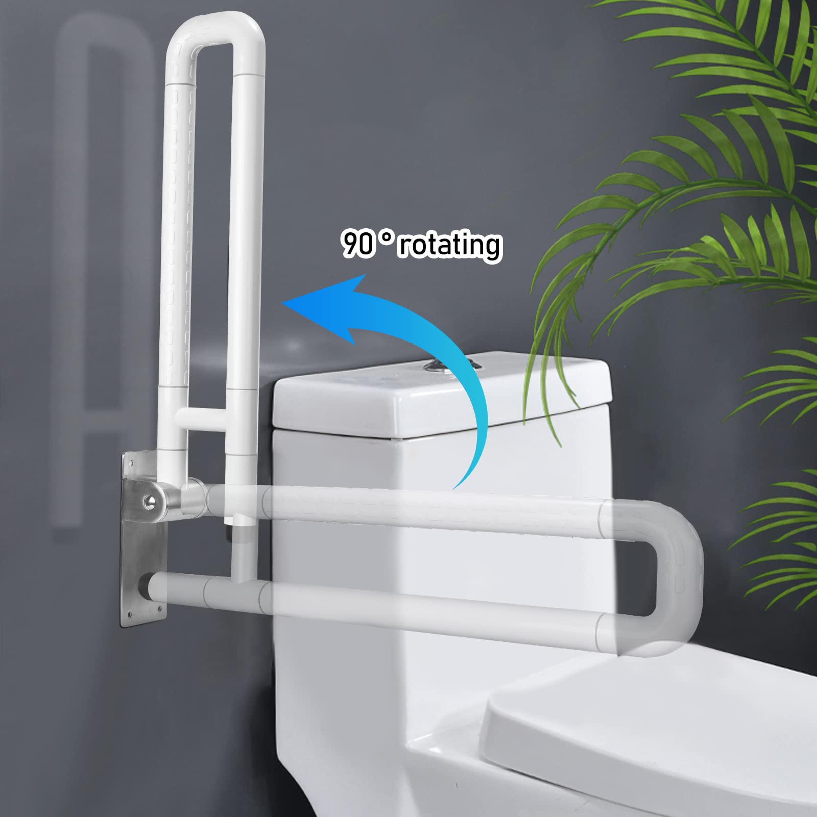 Barra Abatible Baño Minusvalido, Barra de Apoyo Para Baño Agarre Inodoro Barras Asidero, Pasamanos Barandilla Baño WC, 150KG Asas de Ducha Antideslizantes Handicap pasamanos de Baño Apoyabrazos