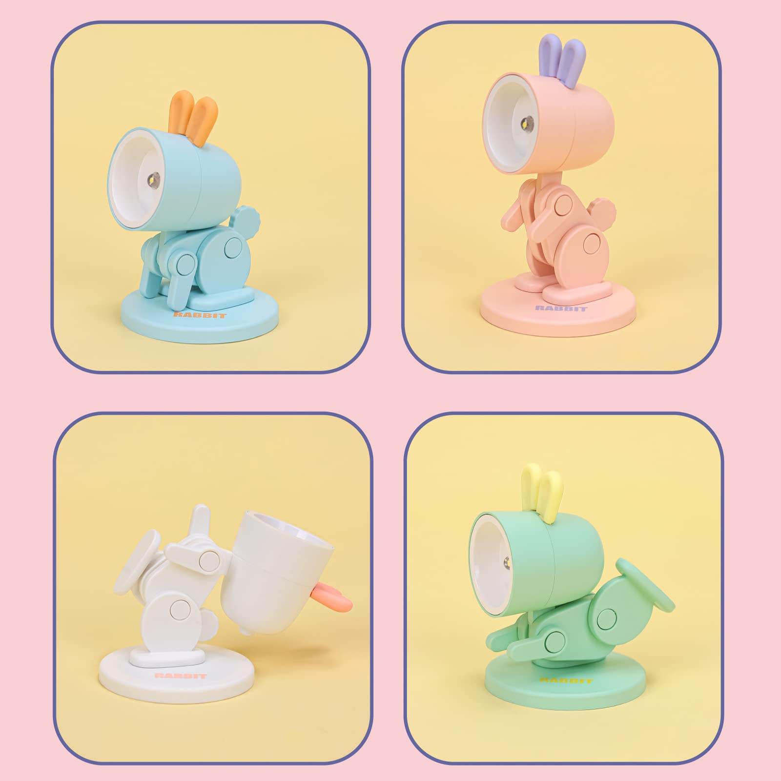 Teahutty 4 Pack Mini Table Lamp, Cute Animal Shaped Small Night Lights with Magnetic Base, Portable Small Desk Light Foldable Night Reading Book Lamps