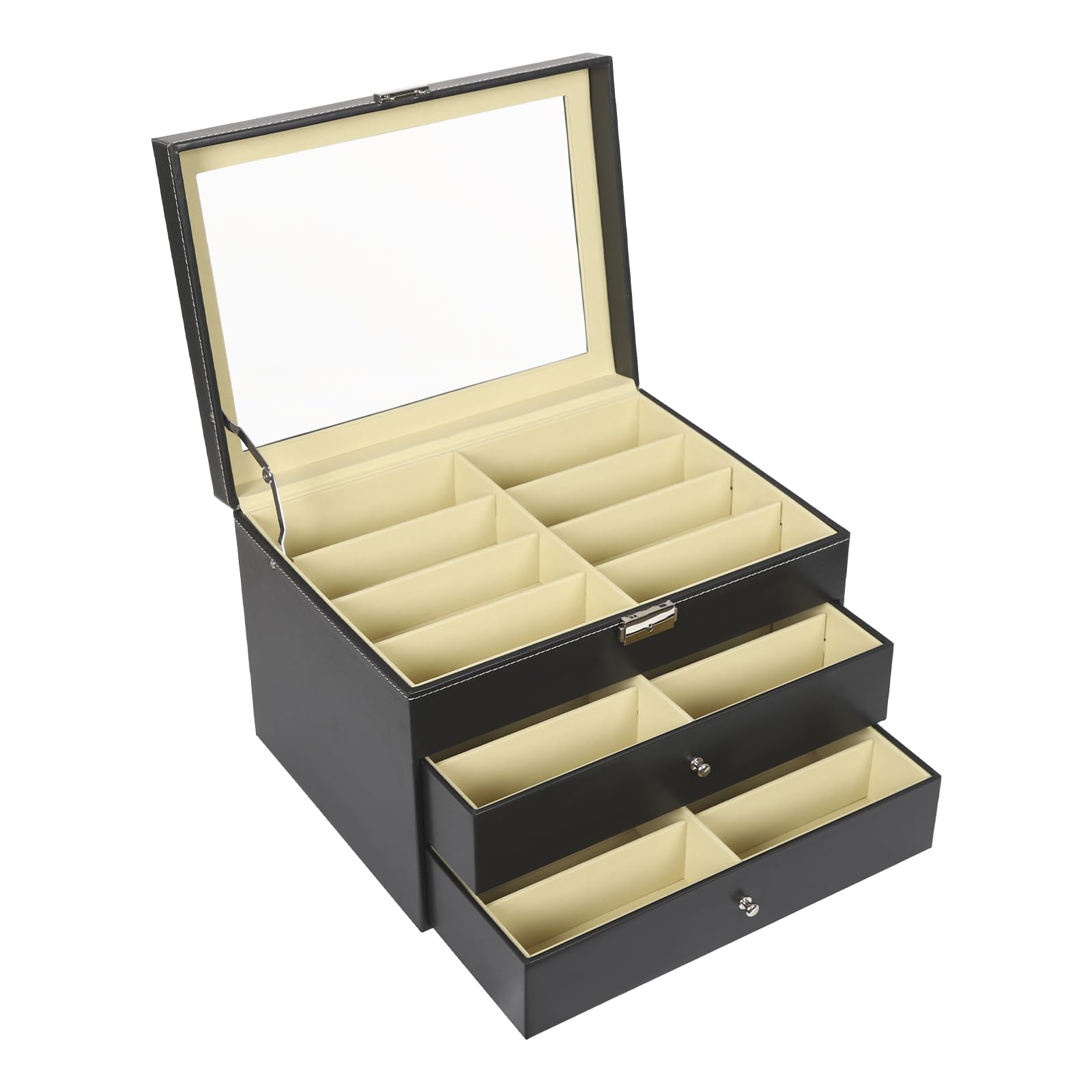 Pudełko na okulary, 3-warstwowe etui na okulary przeciwsłoneczne, do przechowywania 24 okularów, wyświetlacz okularów przeciwsłonecznych, 34 x 25 x 19 cm