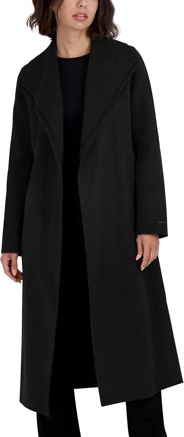 TAHARI Women's Slim Fit Double-faced Soft Wool Blend Wrap Coat With Tie Belt – Long Wool Coat - Image 4