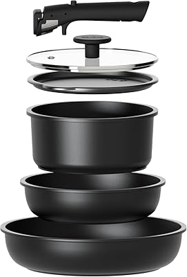 CAROTE 6pcs Pots and Pans Set Non Stick, Cookware Sets, Kitchen Set, Oven/Fridge Safe, Space Saving Pots Set, Nonstick Cooking Set with Versatile Detachable Handle, Induction RV Set, Jet Black