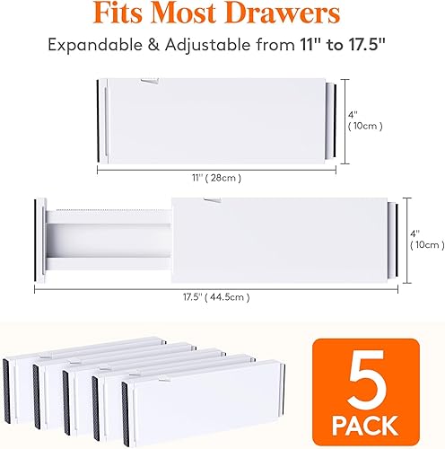 Miniatura 7 de Lifewit Organizador de cajones de cubiertos, bandeja de utensilios expandible para cocina, paquete de 5 divisores de cajones de plástico de 4