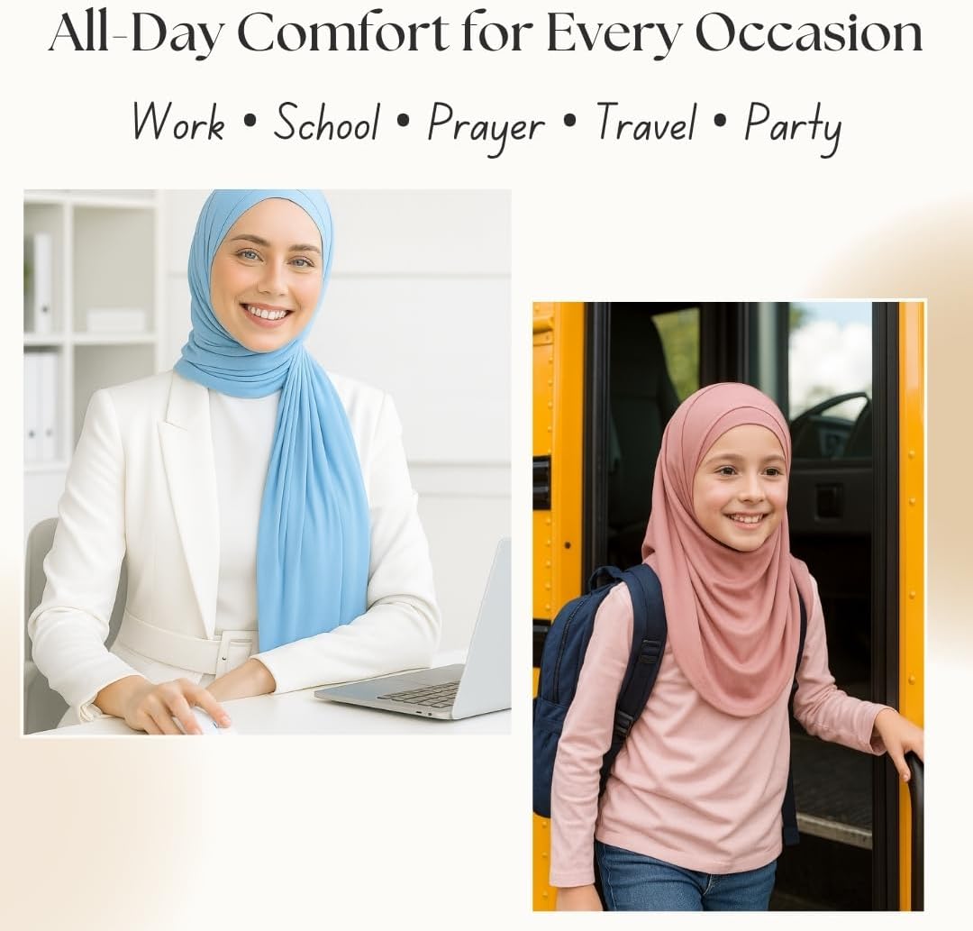 Instant Jersey Hijab for Women – Pre-Sewn Slip-On One-Piece, Soft Stretch, Opaque & Breathable